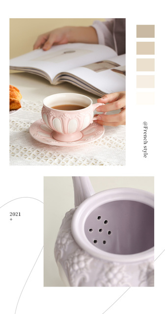 Europejski stylem pałacowym, ceramiczny dzbanek do kawy z tłoczoną filiżanką i spodkiem do herbaty - Wianko - 4
