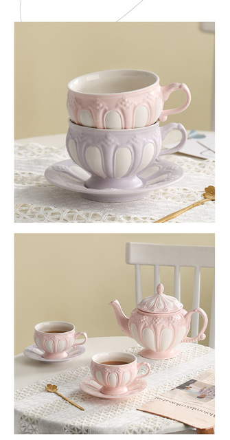 Europejski stylem pałacowym, ceramiczny dzbanek do kawy z tłoczoną filiżanką i spodkiem do herbaty - Wianko - 5