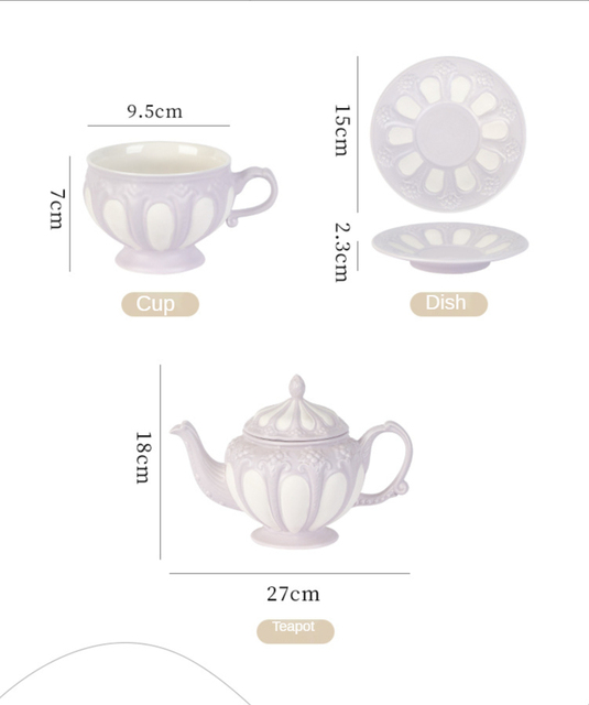 Europejski stylem pałacowym, ceramiczny dzbanek do kawy z tłoczoną filiżanką i spodkiem do herbaty - Wianko - 1