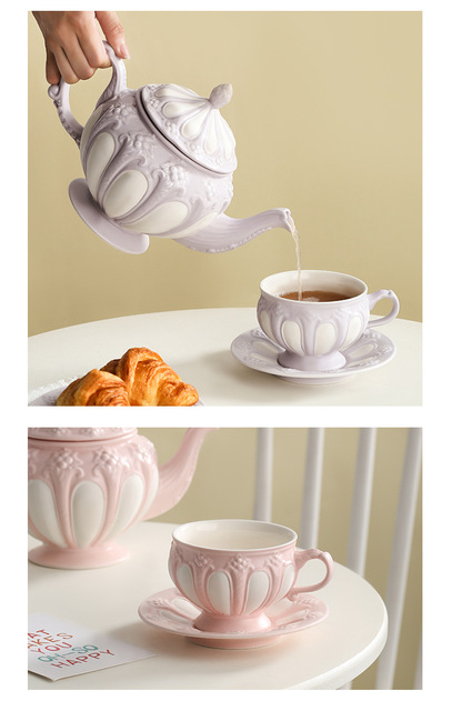 Europejski stylem pałacowym, ceramiczny dzbanek do kawy z tłoczoną filiżanką i spodkiem do herbaty - Wianko - 6