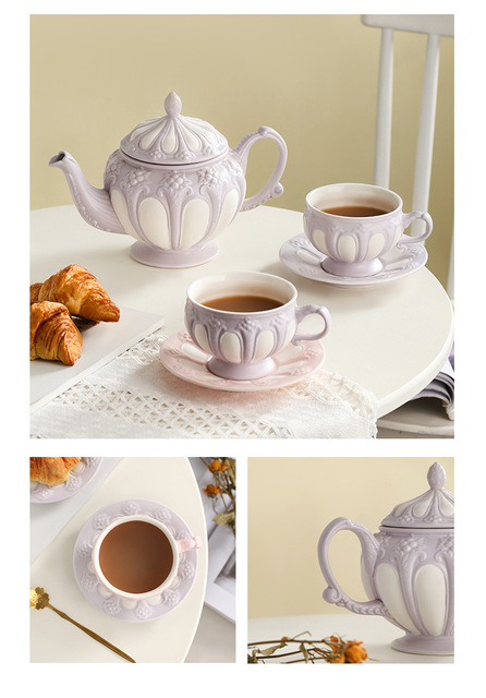Europejski stylem pałacowym, ceramiczny dzbanek do kawy z tłoczoną filiżanką i spodkiem do herbaty - Wianko - 9