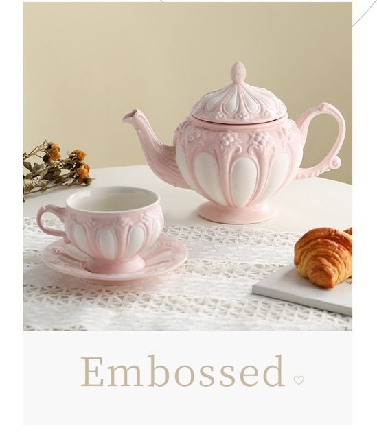 Europejski stylem pałacowym, ceramiczny dzbanek do kawy z tłoczoną filiżanką i spodkiem do herbaty - Wianko - 2