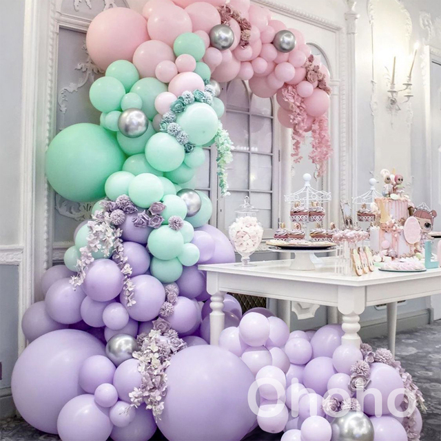 Zestaw dekoracji urodzinowych dla dzieci - Różowa, niebieska, biała róża, złoto - Macaron - Pastelowy Balon Garland Arch - Wianko - 8