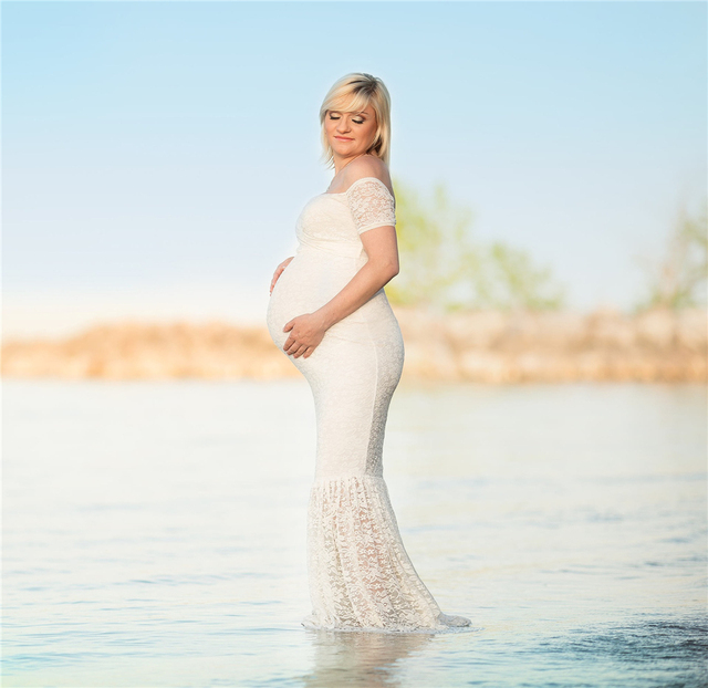 Sukienka ciążowa 2021 Mermaid - fotografia rekwizyty, romantyczne koronkowe maxi sukienka dla przyszłych mam - Wianko - 14