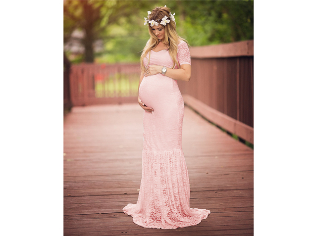 Sukienka ciążowa 2021 Mermaid - fotografia rekwizyty, romantyczne koronkowe maxi sukienka dla przyszłych mam - Wianko - 17
