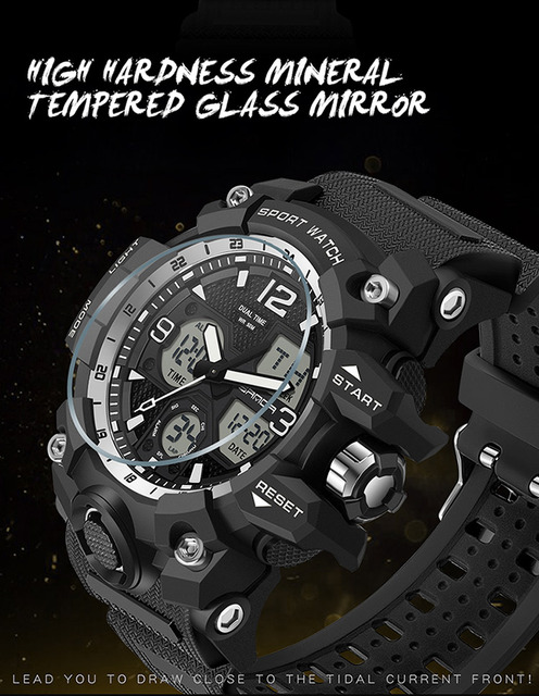 Męski sportowy zegarek BASID z podwójnym wyświetlaczem analogowo-cyfrowym, wodoodporny, idealny do fitnessu i pływania - Wianko - 2