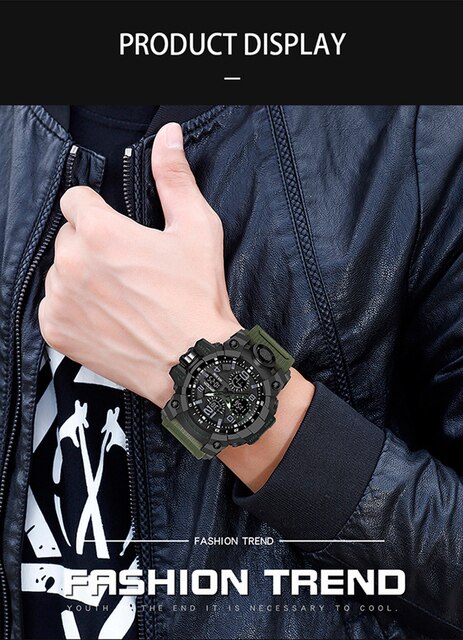 Męski sportowy zegarek BASID z podwójnym wyświetlaczem analogowo-cyfrowym, wodoodporny, idealny do fitnessu i pływania - Wianko - 9