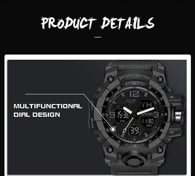 Męski sportowy zegarek BASID z podwójnym wyświetlaczem analogowo-cyfrowym, wodoodporny, idealny do fitnessu i pływania - Wianko - 16