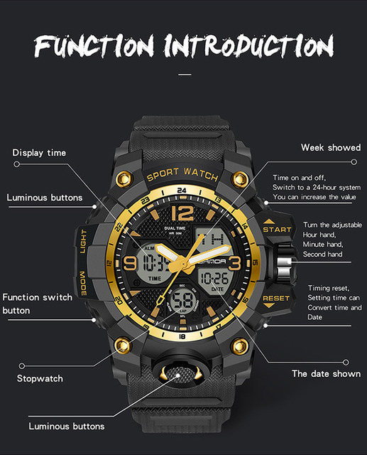 Męski sportowy zegarek BASID z podwójnym wyświetlaczem analogowo-cyfrowym, wodoodporny, idealny do fitnessu i pływania - Wianko - 4