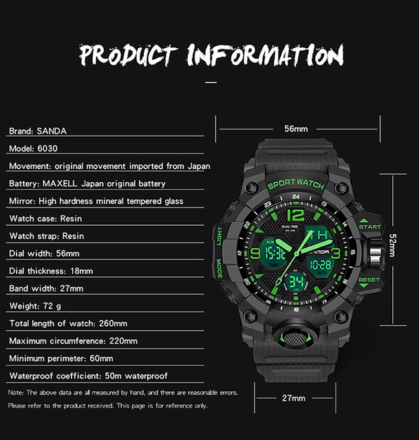 Męski sportowy zegarek BASID z podwójnym wyświetlaczem analogowo-cyfrowym, wodoodporny, idealny do fitnessu i pływania - Wianko - 3