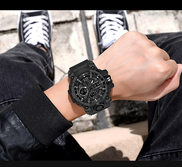 Męski sportowy zegarek BASID z podwójnym wyświetlaczem analogowo-cyfrowym, wodoodporny, idealny do fitnessu i pływania - Wianko - 12