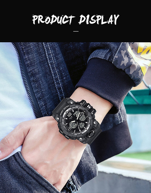 Męski sportowy zegarek BASID z podwójnym wyświetlaczem analogowo-cyfrowym, wodoodporny, idealny do fitnessu i pływania - Wianko - 6