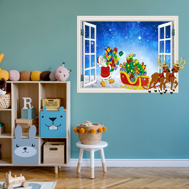 Naklejki ścienne 3D Święty Mikołaj z prezentami w wzór cegły - Boże Narodzenie dla dzieci - Decor Peel & Stick Mural - Wianko - 7