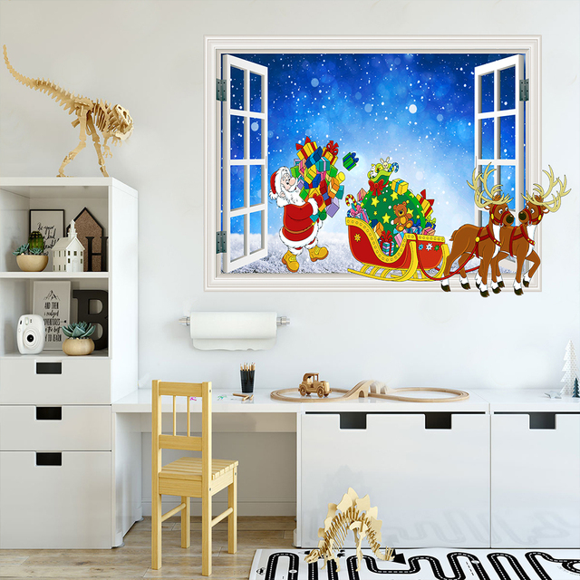 Naklejki ścienne 3D Święty Mikołaj z prezentami w wzór cegły - Boże Narodzenie dla dzieci - Decor Peel & Stick Mural - Wianko - 6