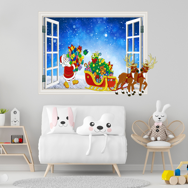 Naklejki ścienne 3D Święty Mikołaj z prezentami w wzór cegły - Boże Narodzenie dla dzieci - Decor Peel & Stick Mural - Wianko - 10