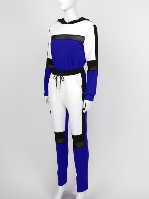 Bluza sportowa z długim rękawem i kapturem do biegania i fitness dla kobiet, wzór patchwork w kolorach wiosna-jesień, zestaw 2 sztuki - Wianko - 17