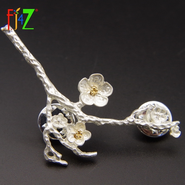 Broszka srebrna Plum blossom z gałęziami i kwiatem - elegancka biżuteria dla kobiet - Wianko - 3