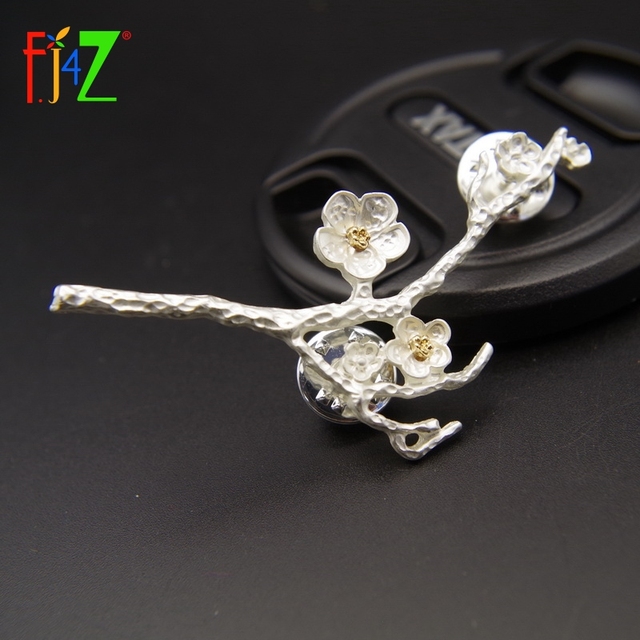 Broszka srebrna Plum blossom z gałęziami i kwiatem - elegancka biżuteria dla kobiet - Wianko - 8