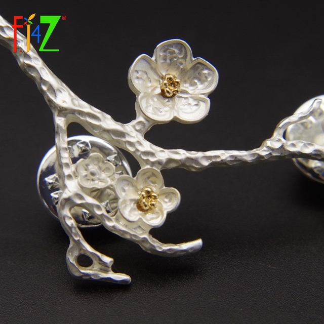Broszka srebrna Plum blossom z gałęziami i kwiatem - elegancka biżuteria dla kobiet - Wianko - 7