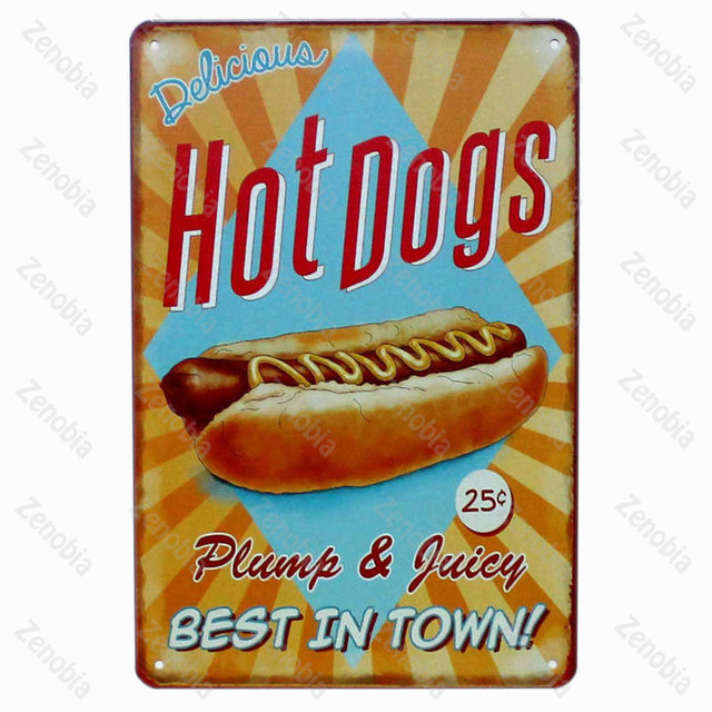 Metalowe plakietki emaliowane Hot Dog - dekoracja restauracji, barów, pubów i klubów - Wianko - 22