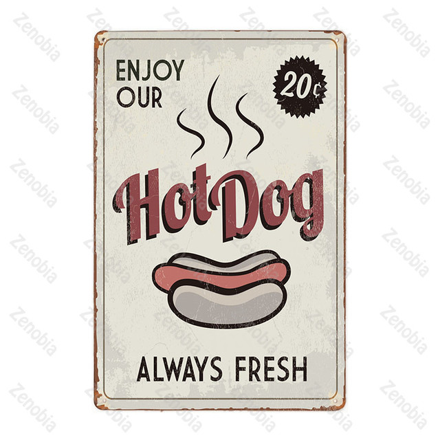 Metalowe plakietki emaliowane Hot Dog - dekoracja restauracji, barów, pubów i klubów - Wianko - 27