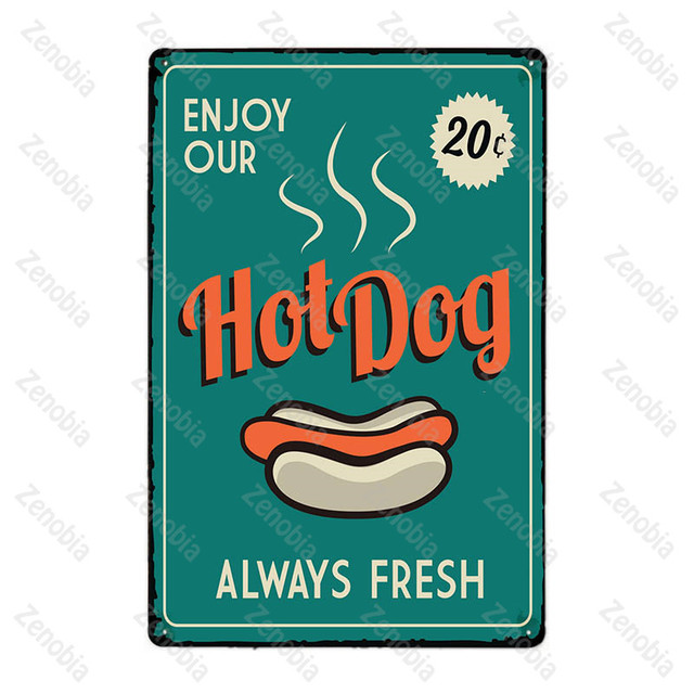 Metalowe plakietki emaliowane Hot Dog - dekoracja restauracji, barów, pubów i klubów - Wianko - 16