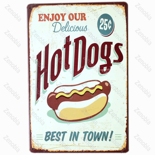 Metalowe plakietki emaliowane Hot Dog - dekoracja restauracji, barów, pubów i klubów - Wianko - 18