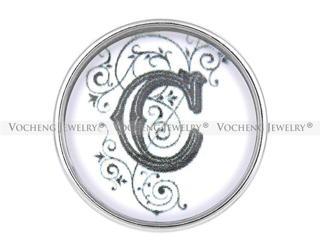 Wymienna biżuteria Vocheng Snap Charms - 26 angielskich liter, szkło, miedź - 18mm - Wianko - 32
