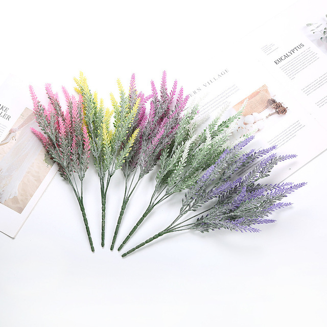 Sztuczne kwiaty lawendowe z flokowanego plastiku - bukiet ślubny do dekoracji wnętrz - Wianko - 1