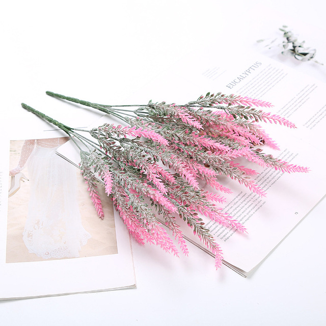 Sztuczne kwiaty lawendowe z flokowanego plastiku - bukiet ślubny do dekoracji wnętrz - Wianko - 8