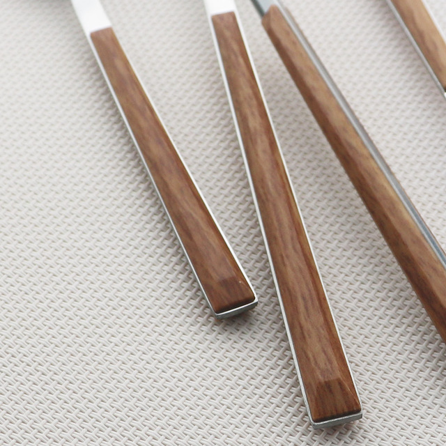Zestaw 4/5 sztuk drewnianych uchwytów sztućców z nożem ze stali nierdzewnej i widelec do obiadu oraz łyżka do kawy i herbaty - Wianko - 6