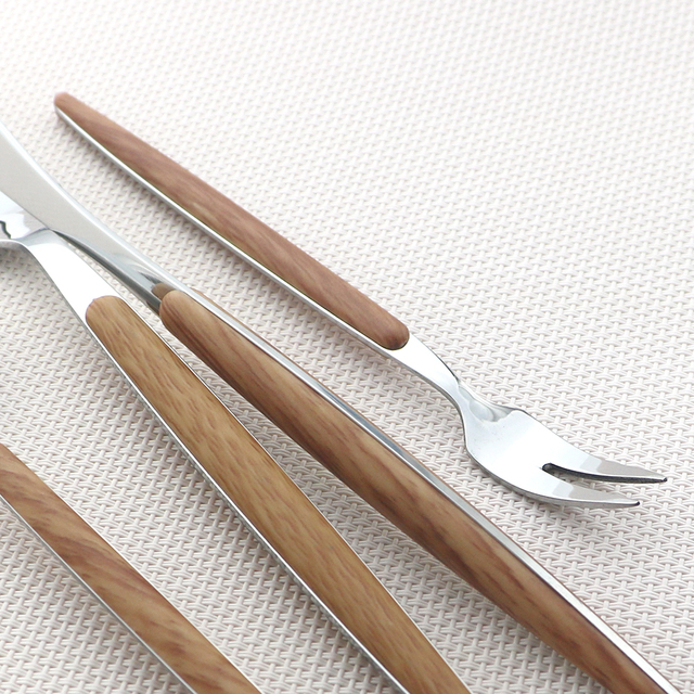 Zestaw 4/5 sztuk drewnianych uchwytów sztućców z nożem ze stali nierdzewnej i widelec do obiadu oraz łyżka do kawy i herbaty - Wianko - 8