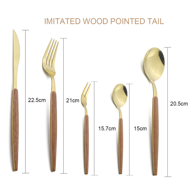 Zestaw 4/5 sztuk drewnianych uchwytów sztućców z nożem ze stali nierdzewnej i widelec do obiadu oraz łyżka do kawy i herbaty - Wianko - 2
