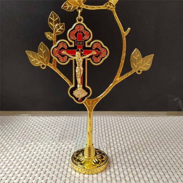 Złoty Jezus Chrystus na krzyżu - dekoracyjne rękodzieło na ścianę - Wianko - 7