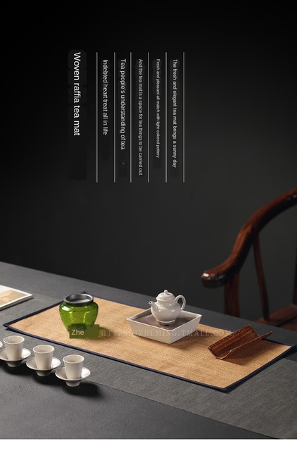 Słomiane tkane japońskie siedzisko do herbaty z matą, naczyniami i serwetką - Wianko - 1