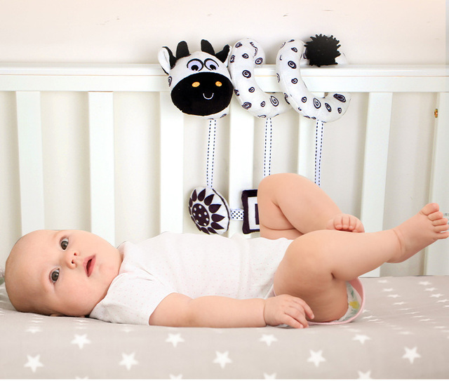 Baby Cartoon łóżko wiszące dla zwierząt 0-36M z urządzeniem BB i grzechotkami - pluszowe zabawki do wózka - Wianko - 1