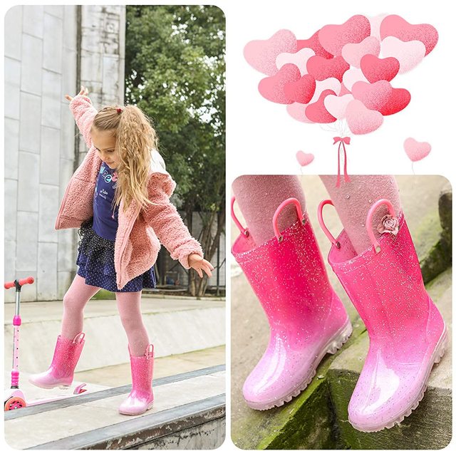KushyShoo maluch chłopiec deszcz buty ze światłem dziewczynka pcv kalosze Led Gradient różowy Bling - Wianko - 1