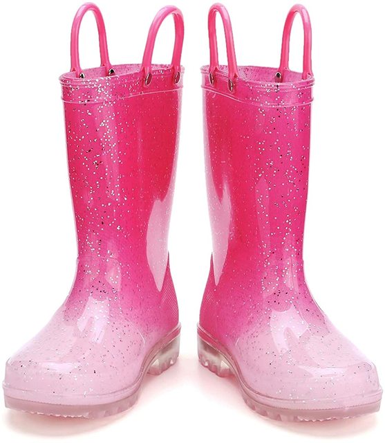 KushyShoo maluch chłopiec deszcz buty ze światłem dziewczynka pcv kalosze Led Gradient różowy Bling - Wianko - 3