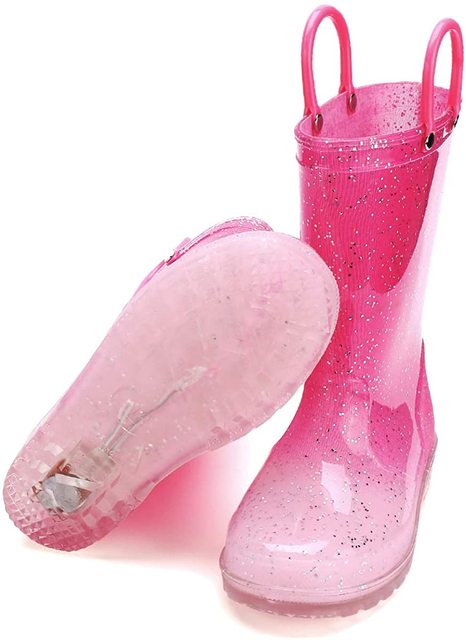 KushyShoo maluch chłopiec deszcz buty ze światłem dziewczynka pcv kalosze Led Gradient różowy Bling - Wianko - 4
