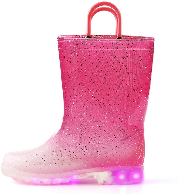KushyShoo maluch chłopiec deszcz buty ze światłem dziewczynka pcv kalosze Led Gradient różowy Bling - Wianko - 2