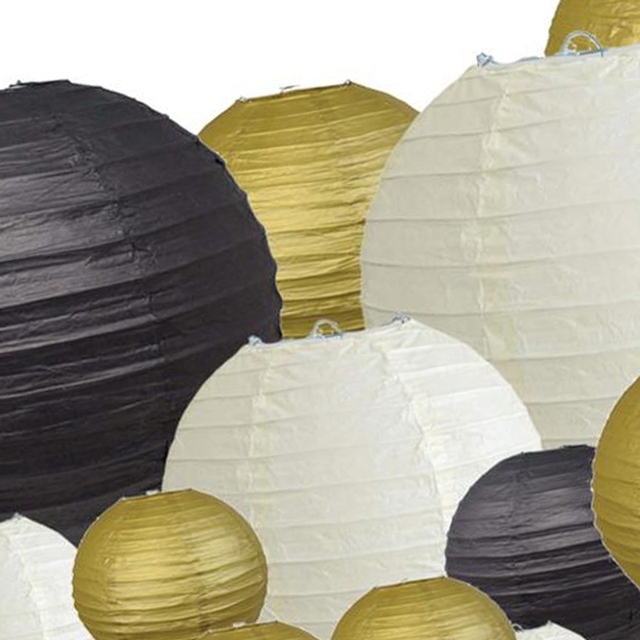 Dekoracyjne papierowe latarnie okrągłe 20 sztuk złoty/biały/czarny - lampiony na ślub, dekoracja na zewnątrz - Wianko - 6