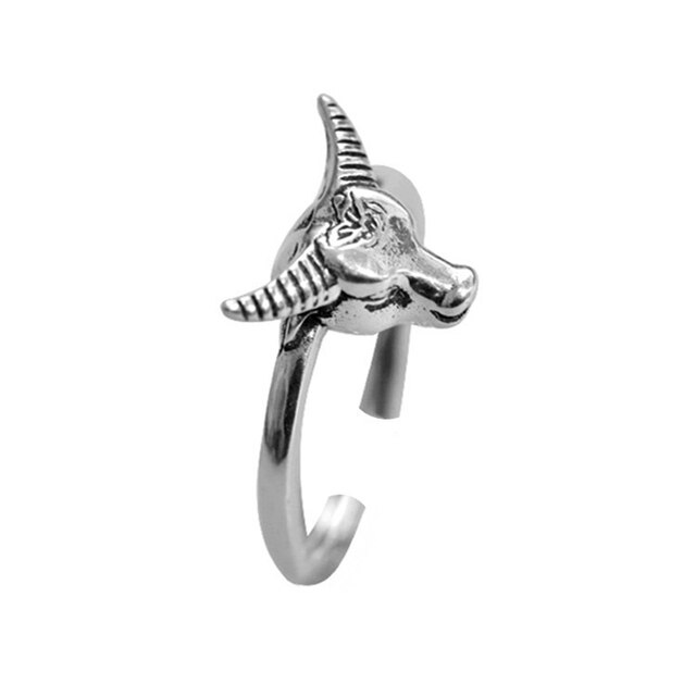 2021 Nowe, vintage retro pierścienie z tybetańskiego srebra z motywem zwierzęcym zodiakalnego byka dla pań – stylowy otwarty pierścień Rock Puck - Wianko - 9