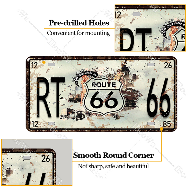 Tablica rejestracyjna Vintage Route 66 California, dekoracje ścienne do pubu, baru, kawiarni i garażu, metalowy plakat retro Tinplate 15x30cm - Wianko - 3