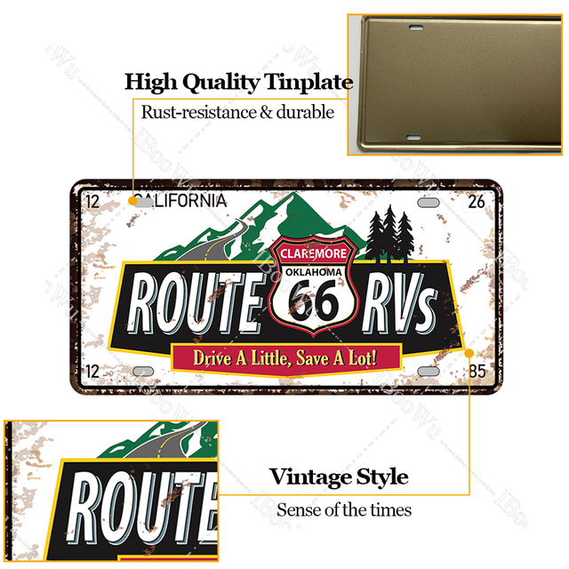 Tablica rejestracyjna Vintage Route 66 California, dekoracje ścienne do pubu, baru, kawiarni i garażu, metalowy plakat retro Tinplate 15x30cm - Wianko - 2