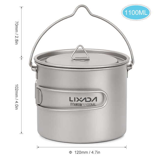 Ultralekki garnek kubek Lixada 1100 ml z pokrywką, składany uchwyt i torba - idealny na kemping i wycieczki piesze - Wianko - 4