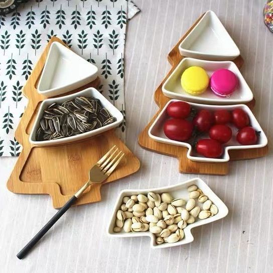 Obiadowy zestaw ceramiczny z talerzem na owoce, taca bambusowa i drewniany talerzyk deserowy - Naczynia i talerze - Wianko - 10