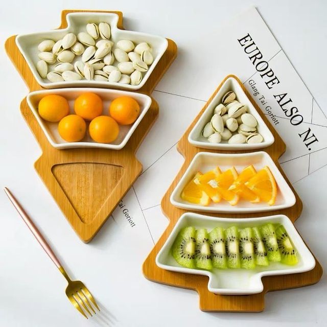 Obiadowy zestaw ceramiczny z talerzem na owoce, taca bambusowa i drewniany talerzyk deserowy - Naczynia i talerze - Wianko - 7