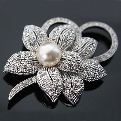 Fantastyczna broszka kobiety: stop w złotym odcieniu z jasnymi kryształami Rhinestone, opalowymi, okrągłym kwiatem - luksusowy bukiet ślubny dla panny młodej - Wianko - 39
