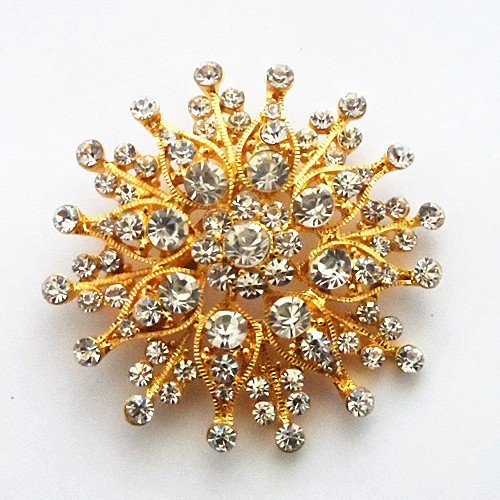 Fantastyczna broszka kobiety: stop w złotym odcieniu z jasnymi kryształami Rhinestone, opalowymi, okrągłym kwiatem - luksusowy bukiet ślubny dla panny młodej - Wianko - 35