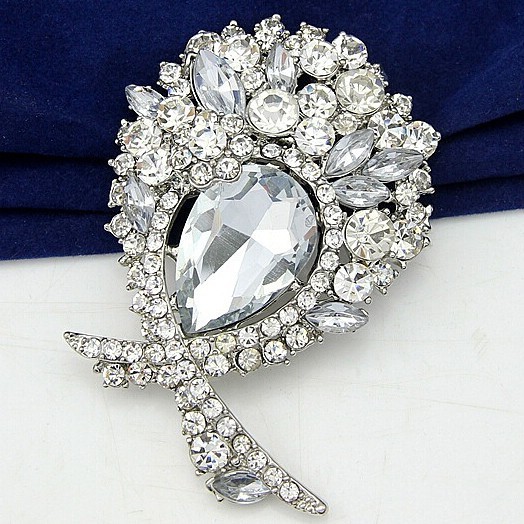Fantastyczna broszka kobiety: stop w złotym odcieniu z jasnymi kryształami Rhinestone, opalowymi, okrągłym kwiatem - luksusowy bukiet ślubny dla panny młodej - Wianko - 31
